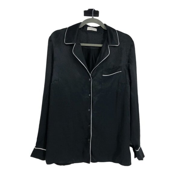 Aritzia Babaton Black Satin Venturi Button up Long Sleeve Blouse M - Picture 2 of 16